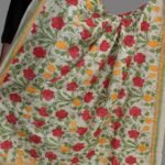 Red roses, kantha Embroidered Tassar Silk Dupatta