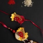 Red, Yellow zariwork Bhaiya Bhabhi Rakhi