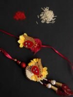 Red, Yellow zariwork Bhaiya Bhabhi Rakhi