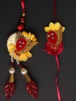 Red, Yellow zariwork Bhaiya Bhabhi Rakhi - Image 2