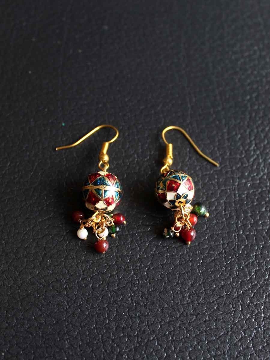 Ref-green-white-round-bead-meenakari-earring.jpg Meenakari Red and White bead earring - Image 1