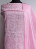 Rose-Pink cotton Chikankari dress-material - Image 2
