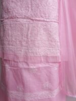Rose-Pink cotton Chikankari dress-material - Image 3