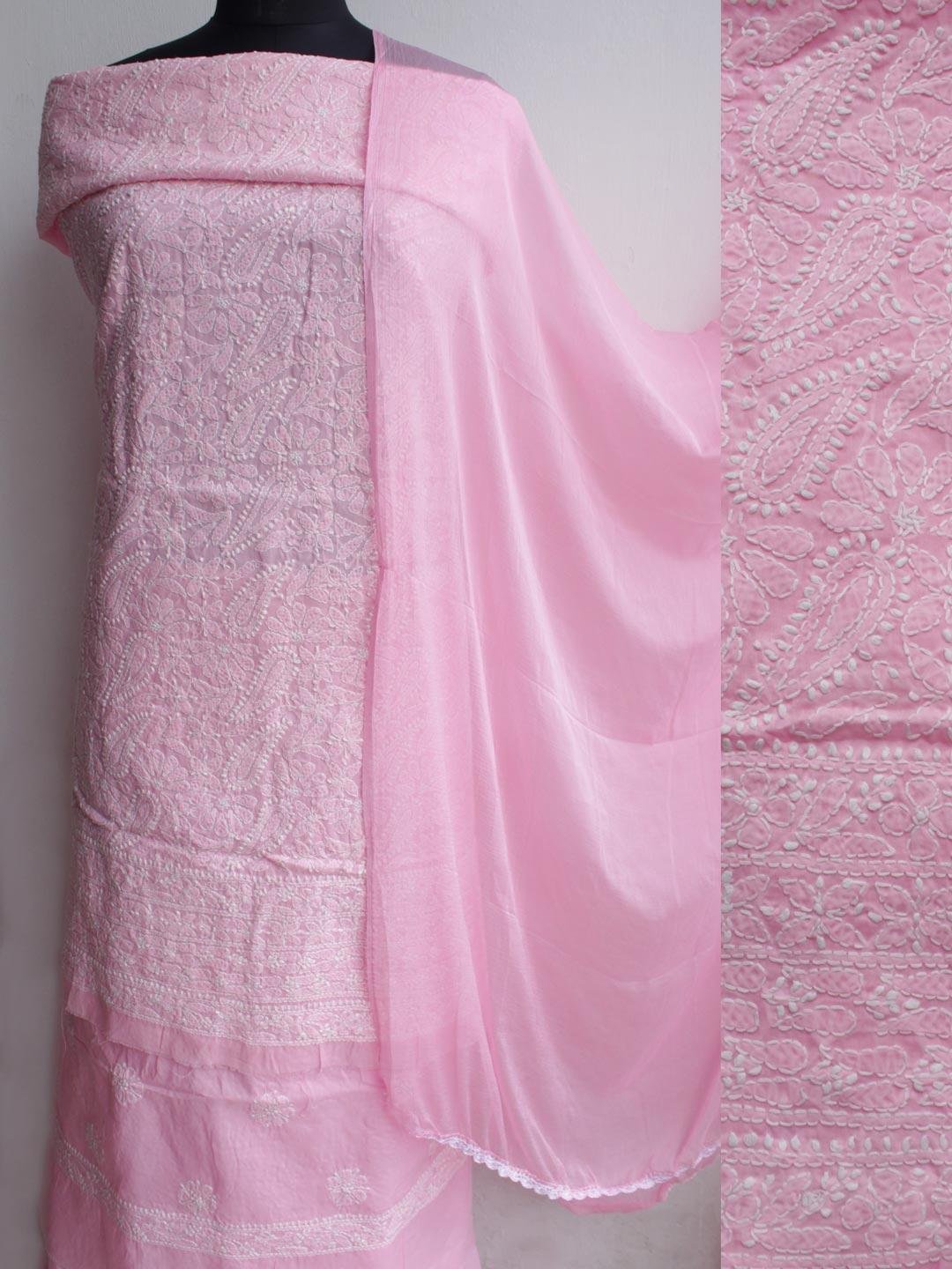 Rose-Pink-chikankari-cotton-dress-material.jpg Rose-Pink cotton Chikankari dress-material - Image 1