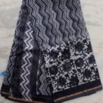Block-printed, Dabu-Indigo Chanderi Sari