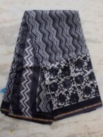 Block-printed, Dabu-Indigo Chanderi Sari