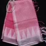 Rose-Pink zariwork pure Linen Sari