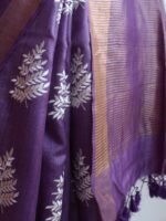 Russian-Violet embroidered Desi Tussar silk Saree - Image 4