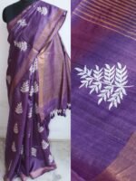 Russian-Violet embroidered Desi Tussar silk Saree - Image 2
