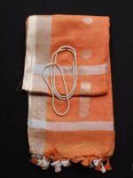 Rust-Orange zari Linen Saree