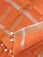 Rust-Orange zari Linen Saree - Image 3
