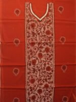 Beige and Rust Nakshi Kantha cotton kurta fabric - Image 3