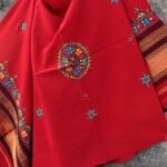 Scarlet-Red Suf-embroidered woolen Shawl