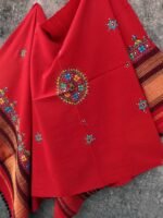 Scarlet-Red Suf-embroidered woolen Shawl