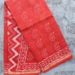 Saffron-Red Block-printed Chanderi sari