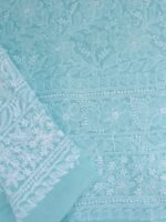 Sea-Blue cotton Chikankari Ladies Kurta Fabric - Image 4