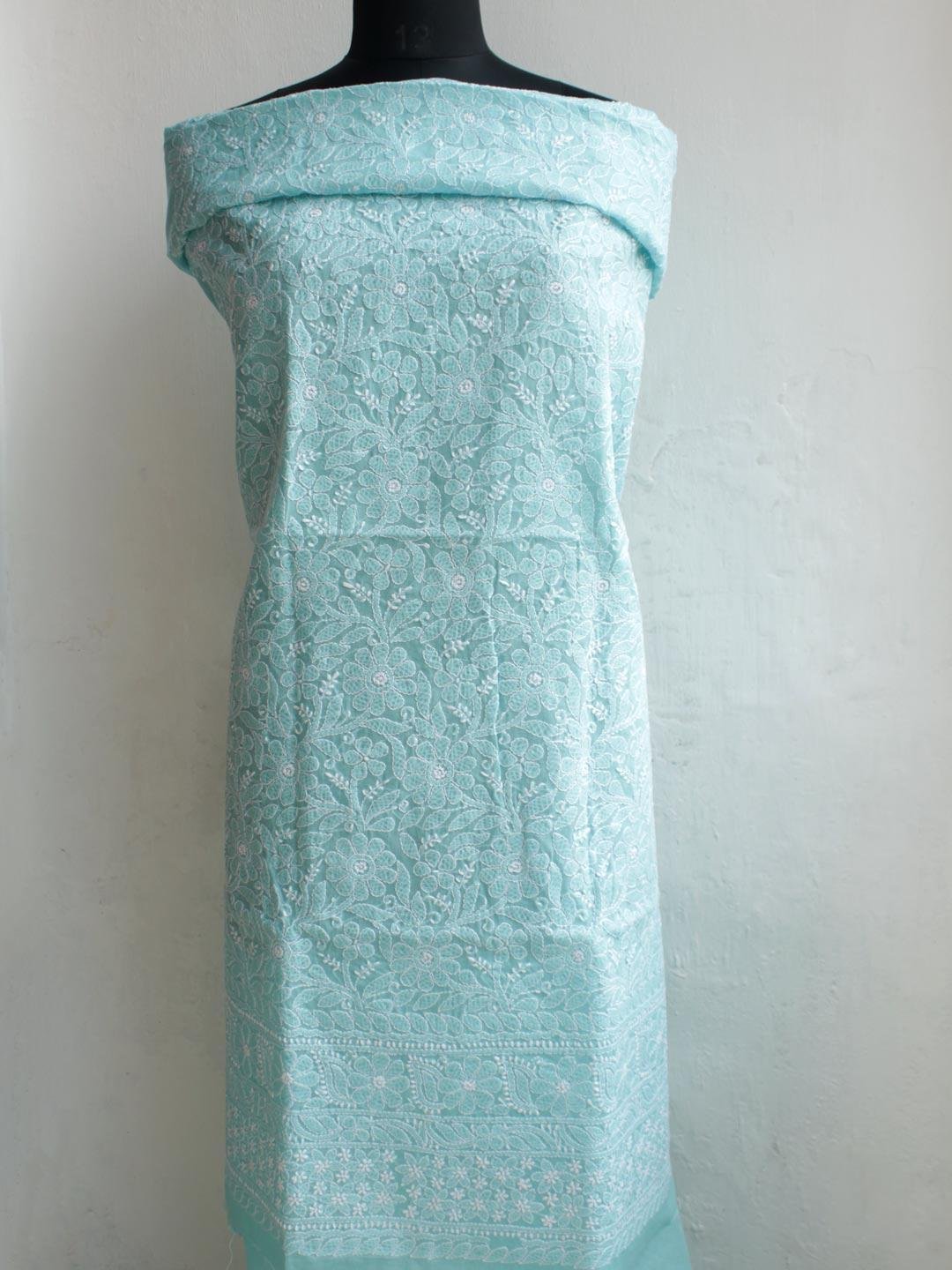 Sea-Blue-cotton-Chikankari-Kurta-Fabric.jpg Sea-Blue cotton Chikankari Ladies Kurta Fabric - Image 1