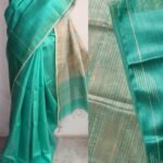 Sea-Green and Beige Mulberry dupion silk saree