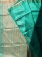 Sea-Green and Beige Mulberry dupion silk saree - Image 3
