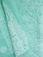 Seafoam-Green cotton Chikankari Kurta fabric - Image 3