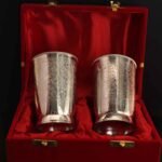 Silver Plated carved metal tumbler glass set