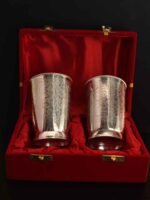 Silver Plated carved metal tumbler glass set
