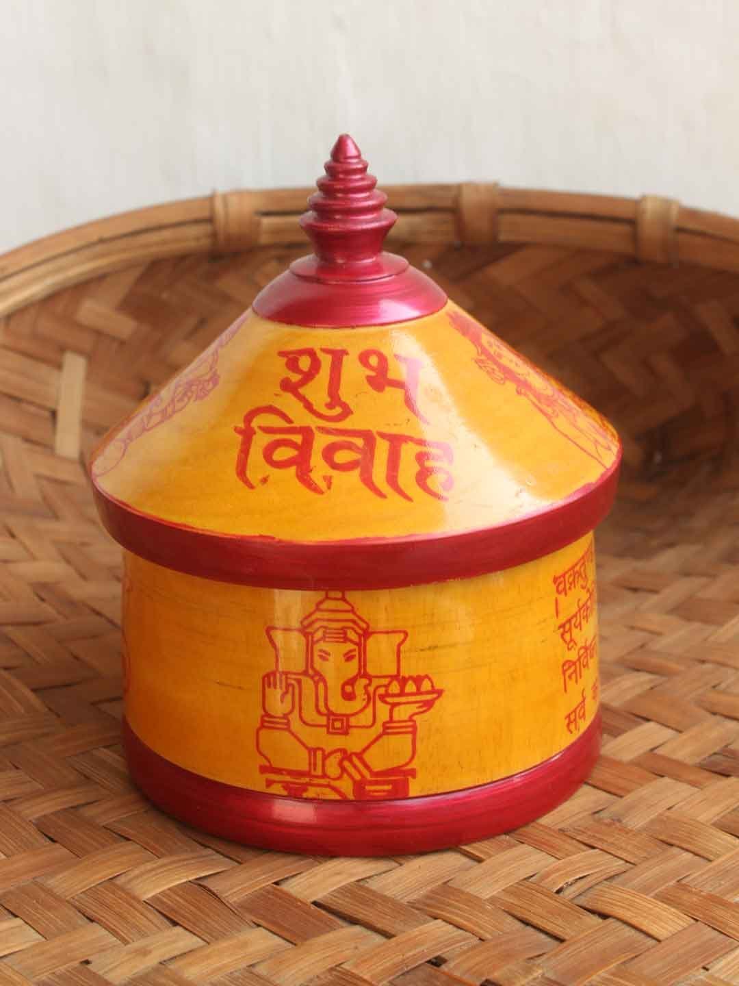 Siva-ganesha-red-yellow-wood-sindur-box.jpg Shiva and Ganesha Red, Yellow Sindur-dan - Image 1