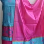 Sky-Blue and Pink Dupion tassar silk Dress-material