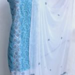 Sky-Blue and White Cotton Chikankari 3pc Ladies Suit