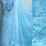 Sky-Blue Mukaish Chikankari Dress-material