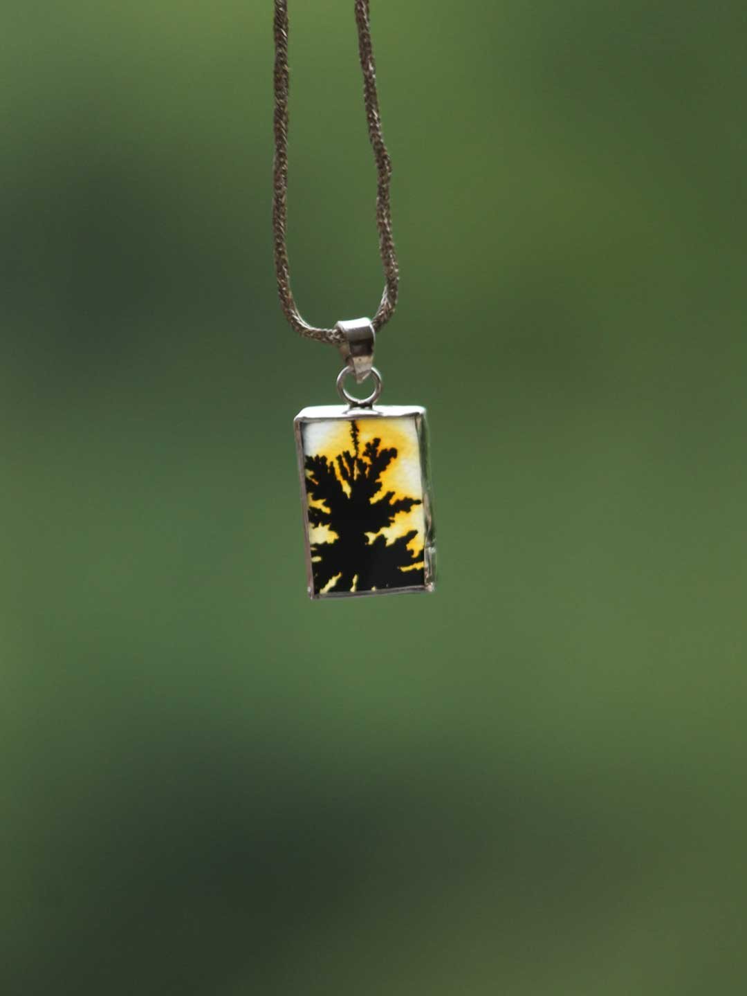 Square-shazar-stone-silver-pendant.jpg Rectangular, dendritic agate Silver Pendant - Image 1