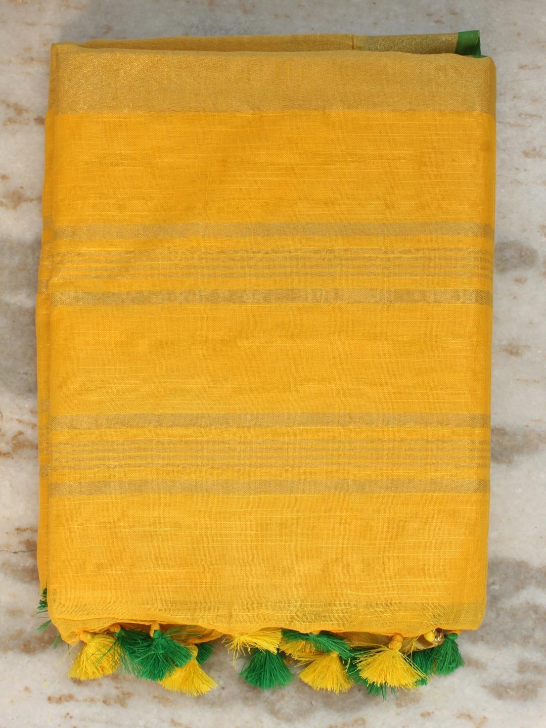 Sun-Yellow-Linen-cotton-Saree.jpg Sun-Yellow Linen-cotton Sari - Image 1