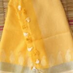 Sun-Yellow zariwork Pure Linen Saree
