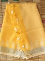Sun-Yellow zariwork Pure Linen Saree