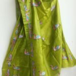 Swan Kantha Green paper tasar silk dupatta