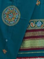 Teal-blue Ahir Embroidered Woolen Shawl - Image 2