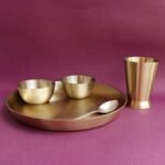 Traditional Glass, Brass Dinner Thali set of 5