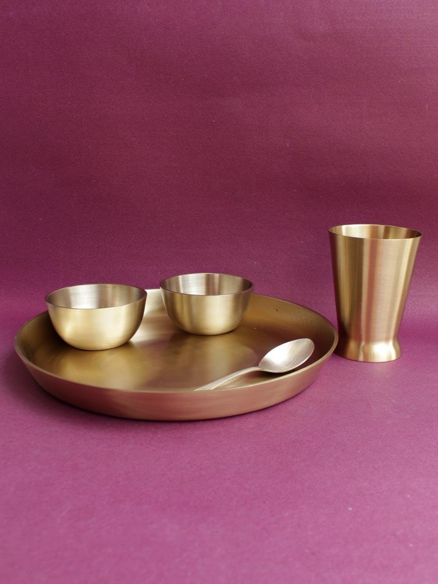 Traditional-glass-handcrafted-Brass-dinner-set-of-5.jpg Traditional Glass, Brass Dinner Thali set of 5 - Image 1