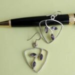 Triangular, Purple Stone, Pure Silver Earrings