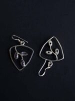 Triangular, Purple Stone, Pure Silver Earrings - Image 2