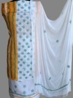 Turmeric-yellow and White chikankari 3pc Cotton Ladies Suit