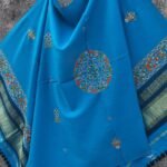 Turquoise-Blue Ahir embroiderd Woolen Shawl