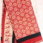 Warli Palla, Red and Beige Block-Printed Silk-cotton Sari