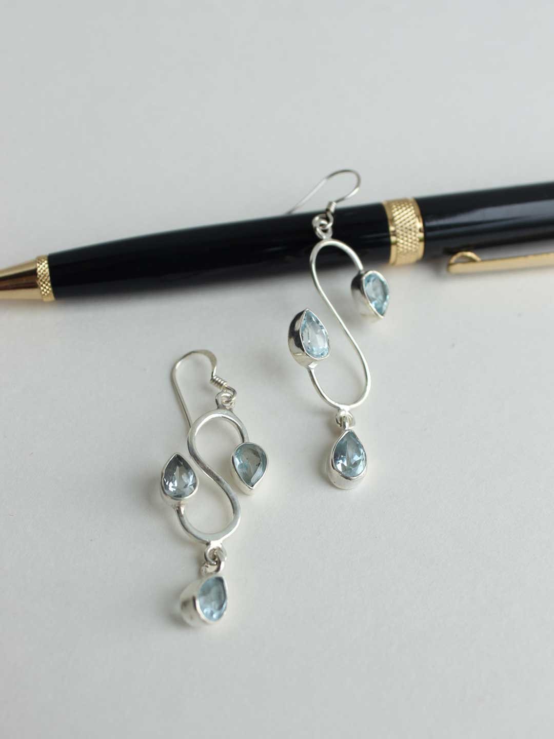 Water-blue-stone-fitted-Real-silver-earrings.jpg Water-Blue stone Pure silver Earrings - Image 1