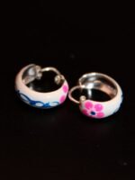 White Enamelled Silver Hoop Earrings - Image 3