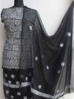 White & Black georgette Chikankari Dress-material