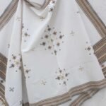 White and Brown Bhujodi Mirrorwork Shawl