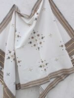 White and Brown Bhujodi Mirrorwork Shawl