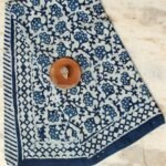 White and Indigo Block-Printed Mul-cotton Sari