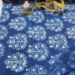 White and Indigo Dabu Block-Printed cotton Fabric